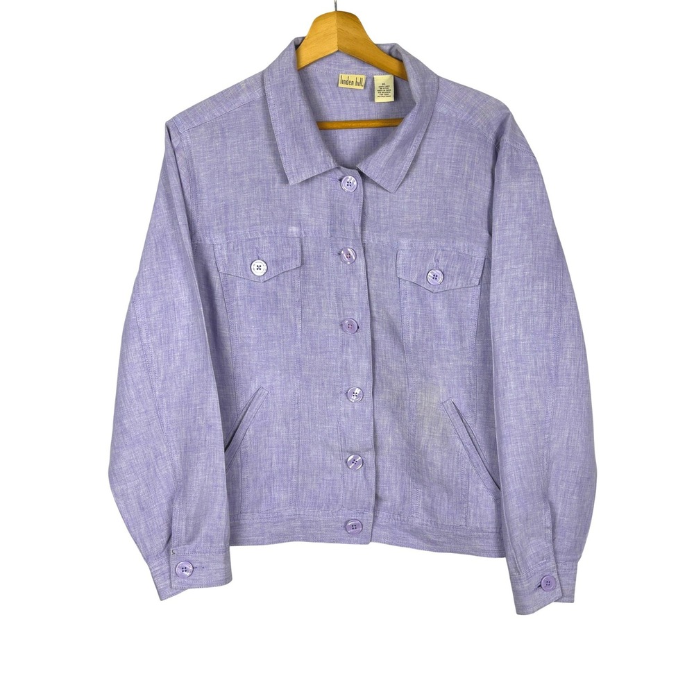 Linden Hill Women Linen Button Up Lightweight Crop Jacket XL Lavender Breathable